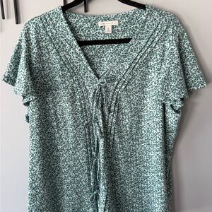 Cato Teal Leopard Print Blouse XL